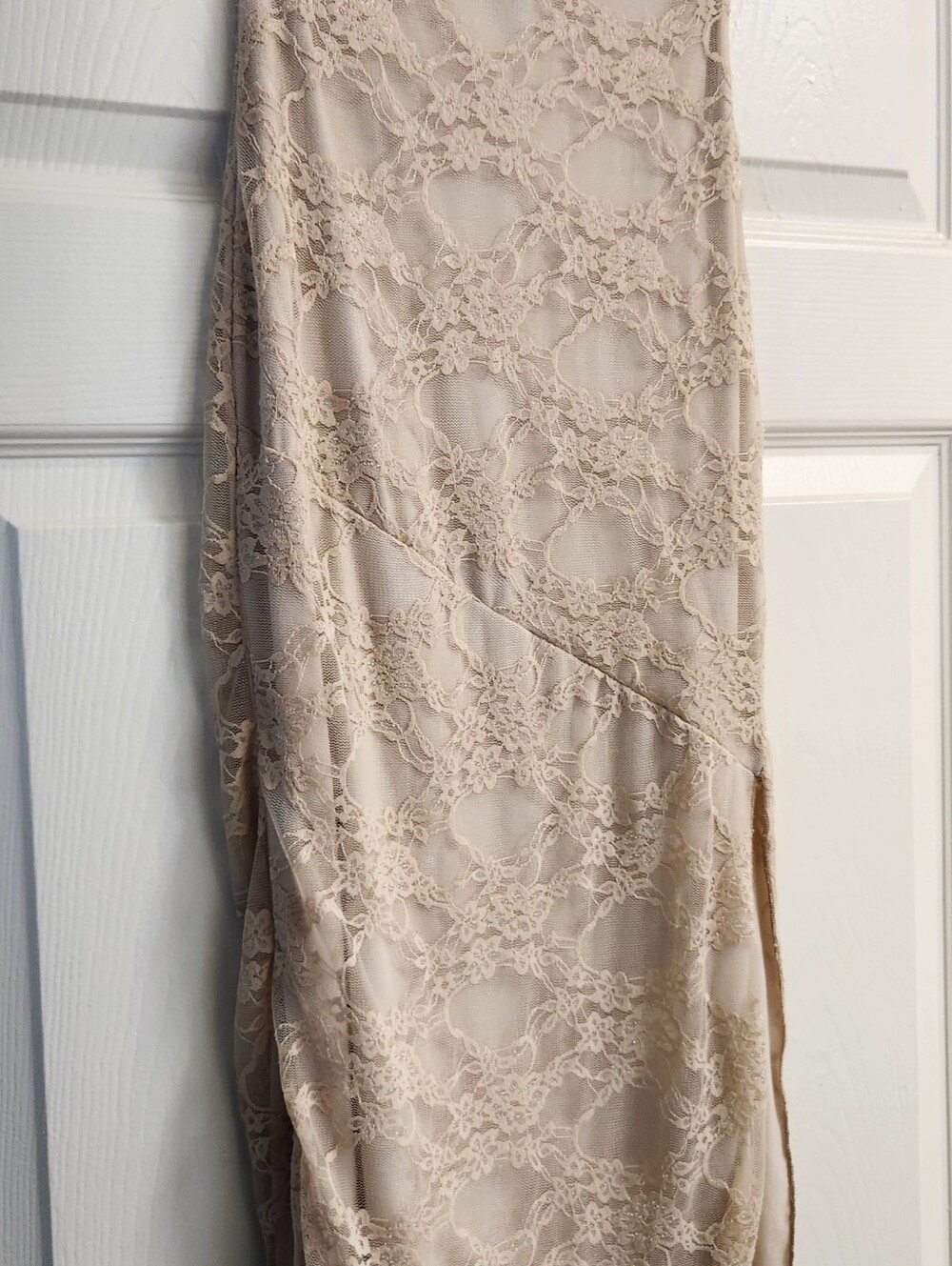 See You Monday Beige Lace Midi Skirt
